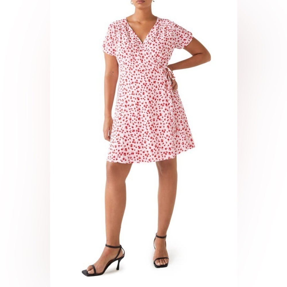 And Other Stories Floral Print Short‎ Sleeve Mini Wrap Dress Red White